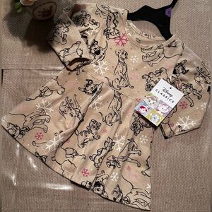 Girls Disney Classics Tan Dress with Dog and Snowflake Print
